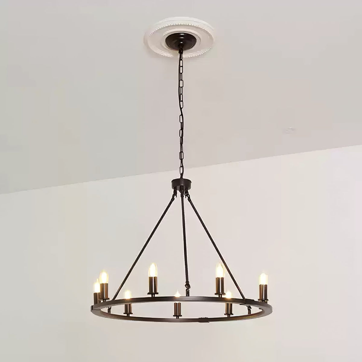 Black Ring Chandelier with Candle-Style Bulbs for Modern Interiors