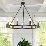 Black Ring Chandelier with Candle-Style Bulbs for Modern Interiors