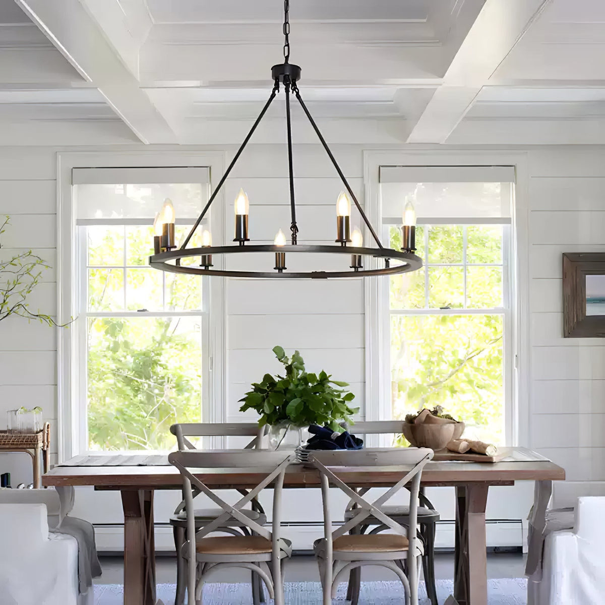Black Ring Chandelier with Candle-Style Bulbs for Modern Interiors