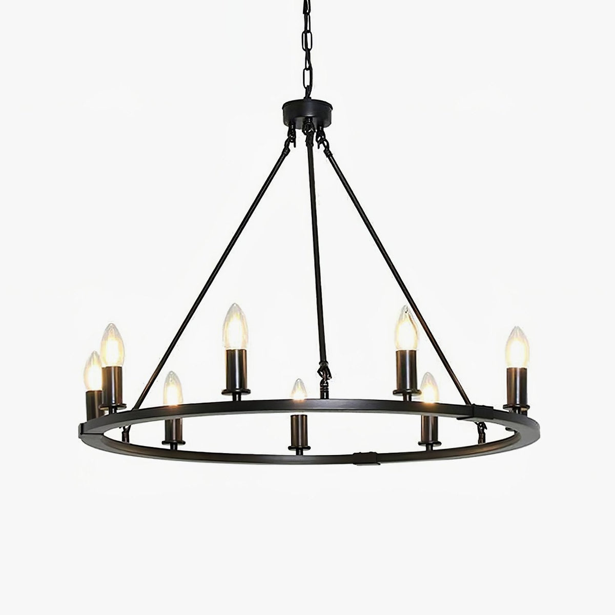 Black Ring Chandelier with Candle-Style Bulbs for Modern Interiors