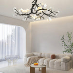Black Copper Tree Chandelier — Organic Branch LED Chandelier with Ceramic Flowers