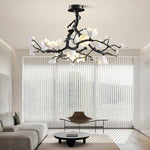 Black Copper Tree Chandelier — Organic Branch LED Chandelier with Ceramic Flowers