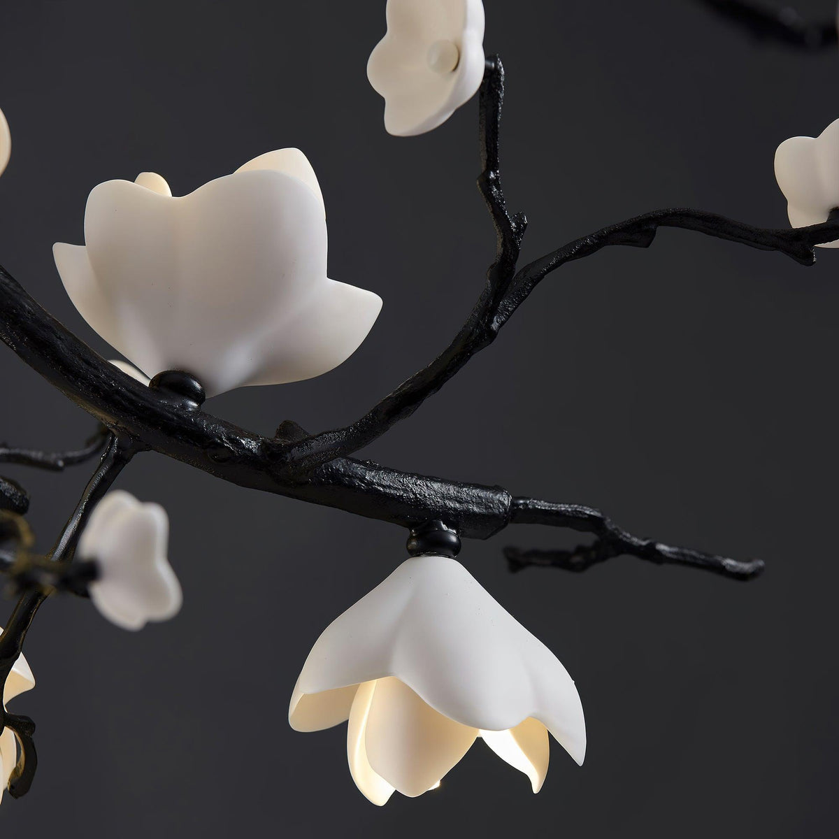 Black Copper Tree Chandelier — Organic Branch LED Chandelier with Ceramic Flowers