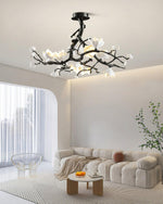 Black Copper Tree Chandelier — Organic Branch LED Chandelier with Ceramic Flowers