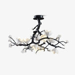 Black Copper Tree Chandelier — Organic Branch LED Chandelier with Ceramic Flowers