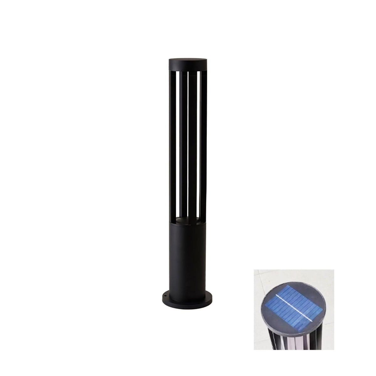 Black Cylindrical Garden Outdoor Light With Solar Panel