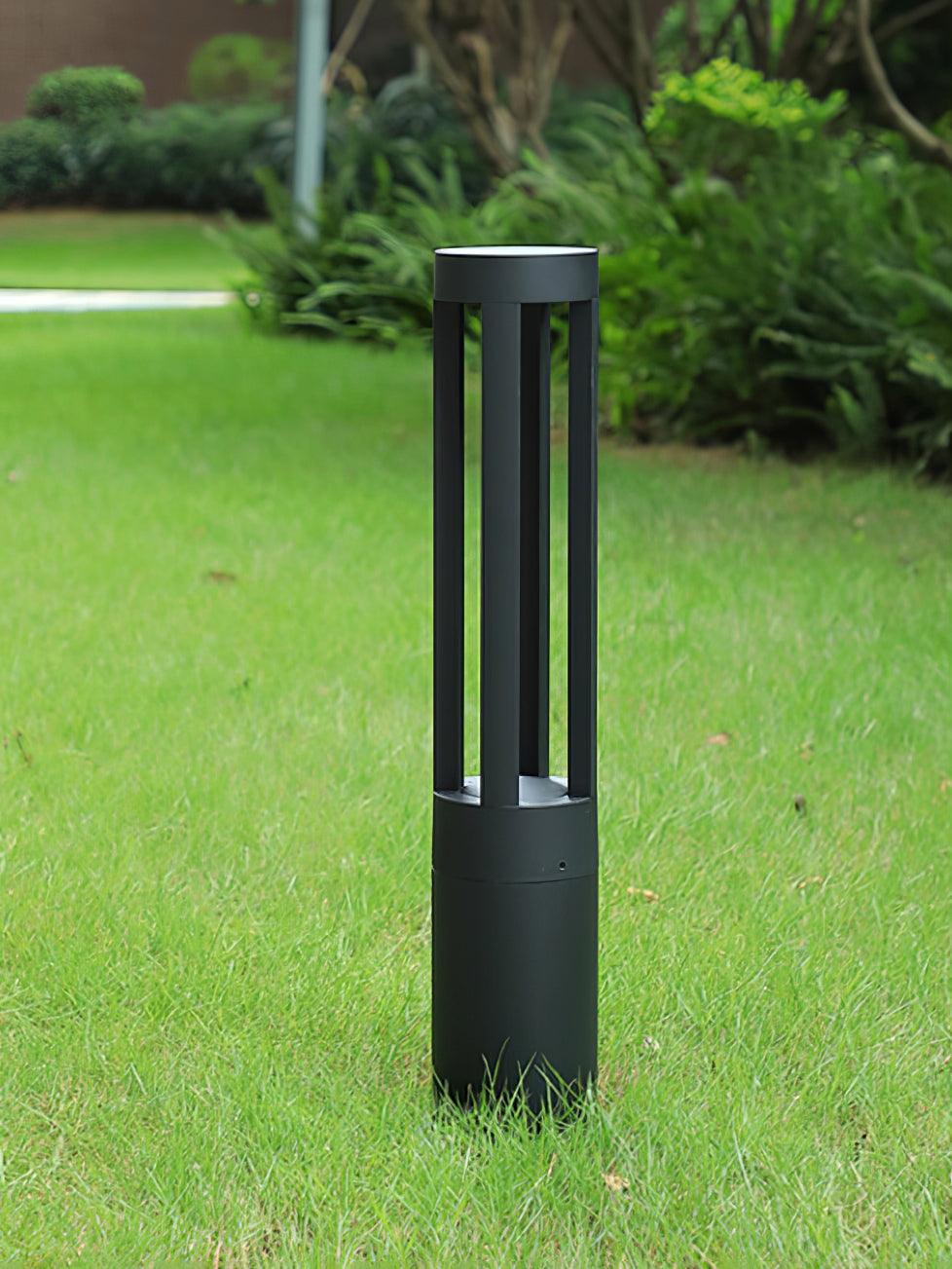 Black Cylindrical Garden Outdoor Light With Solar Panel