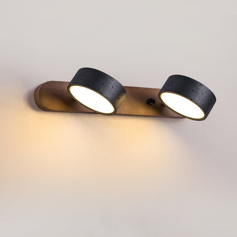Black Travertine Duo Wall Light — Walnut LED Sconce
