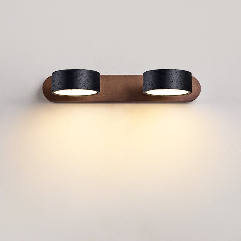 Black Travertine Duo Wall Light — Walnut LED Sconce