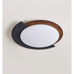 Black Travertine Ceiling Light with Walnut Accent – Modern Flush Mount LED