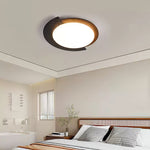 Black Travertine Ceiling Light with Walnut Accent – Modern Flush Mount LED
