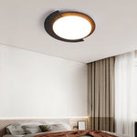 Black Travertine Ceiling Light with Walnut Accent – Modern Flush Mount LED