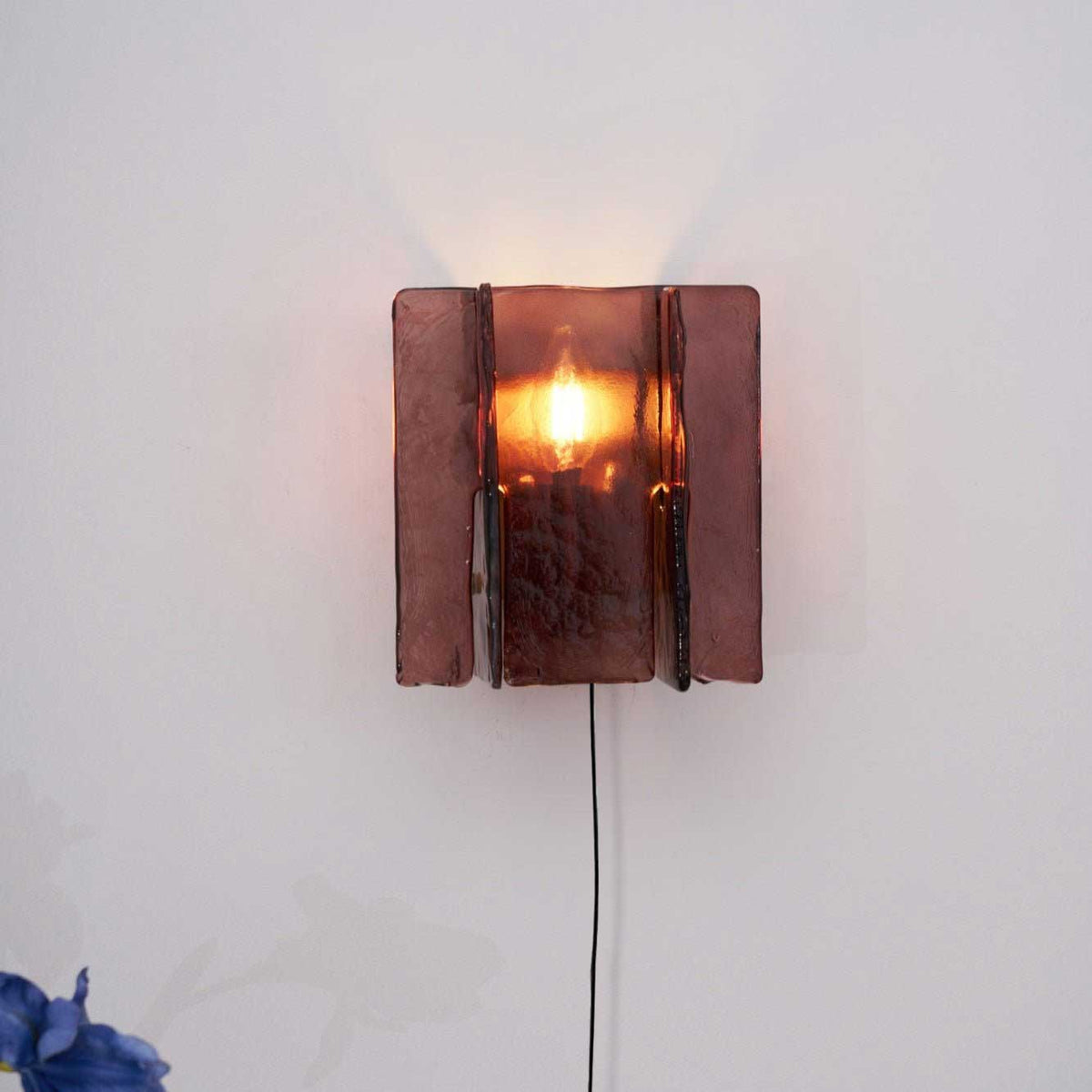 Blason Plug-In Wall Sconce in Gold Brass with Wine-Red Glass