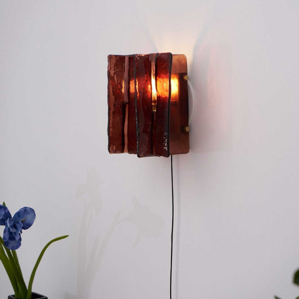 Blason Plug-In Wall Sconce in Gold Brass with Wine-Red Glass