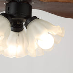 Bloom Air Ceiling Fan Light with Wooden Blades and Glass Shade
