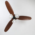 Bloom Air Ceiling Fan Light with Wooden Blades and Glass Shade