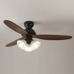 Bloom Air Ceiling Fan Light with Wooden Blades and Glass Shade