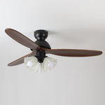 Bloom Air Ceiling Fan Light with Wooden Blades and Glass Shade