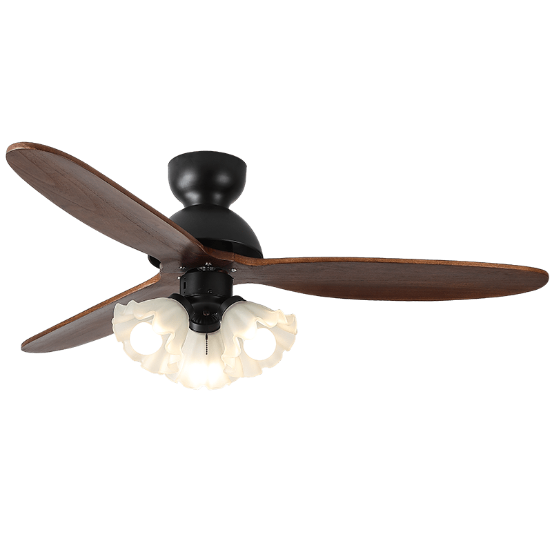 Bloom Air Ceiling Fan Light with Wooden Blades and Glass Shade