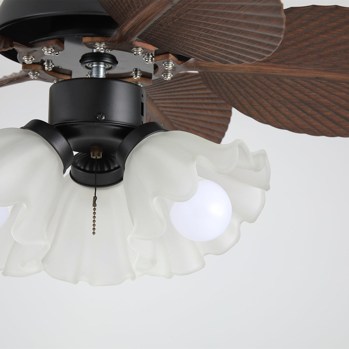 Bloom Breeze Ceiling Fan Light with Wooden Blades and Glass Shade