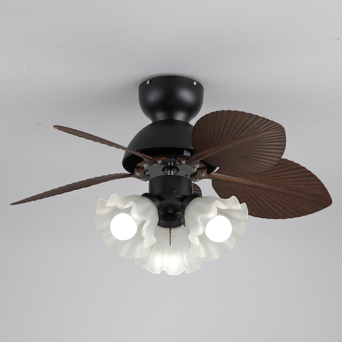 Bloom Breeze Ceiling Fan Light with Wooden Blades and Glass Shade