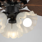 Bloom Breeze Ceiling Fan Light with Wooden Blades and Glass Shade