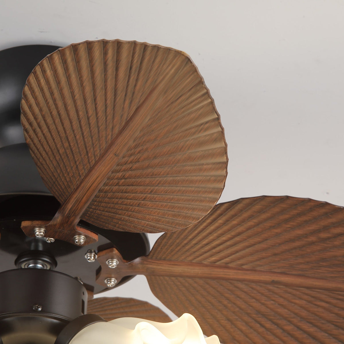Bloom Breeze Ceiling Fan Light with Wooden Blades and Glass Shade