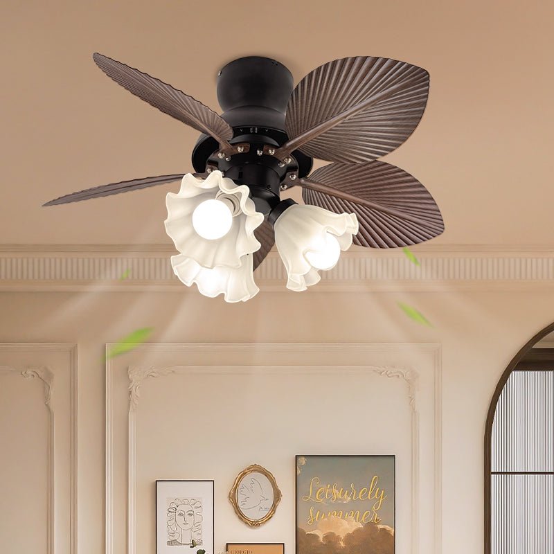 Bloom Breeze Ceiling Fan Light with Wooden Blades and Glass Shade