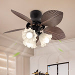Bloom Breeze Ceiling Fan Light with Wooden Blades and Glass Shade