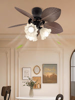 Bloom Breeze Ceiling Fan Light with Wooden Blades and Glass Shade