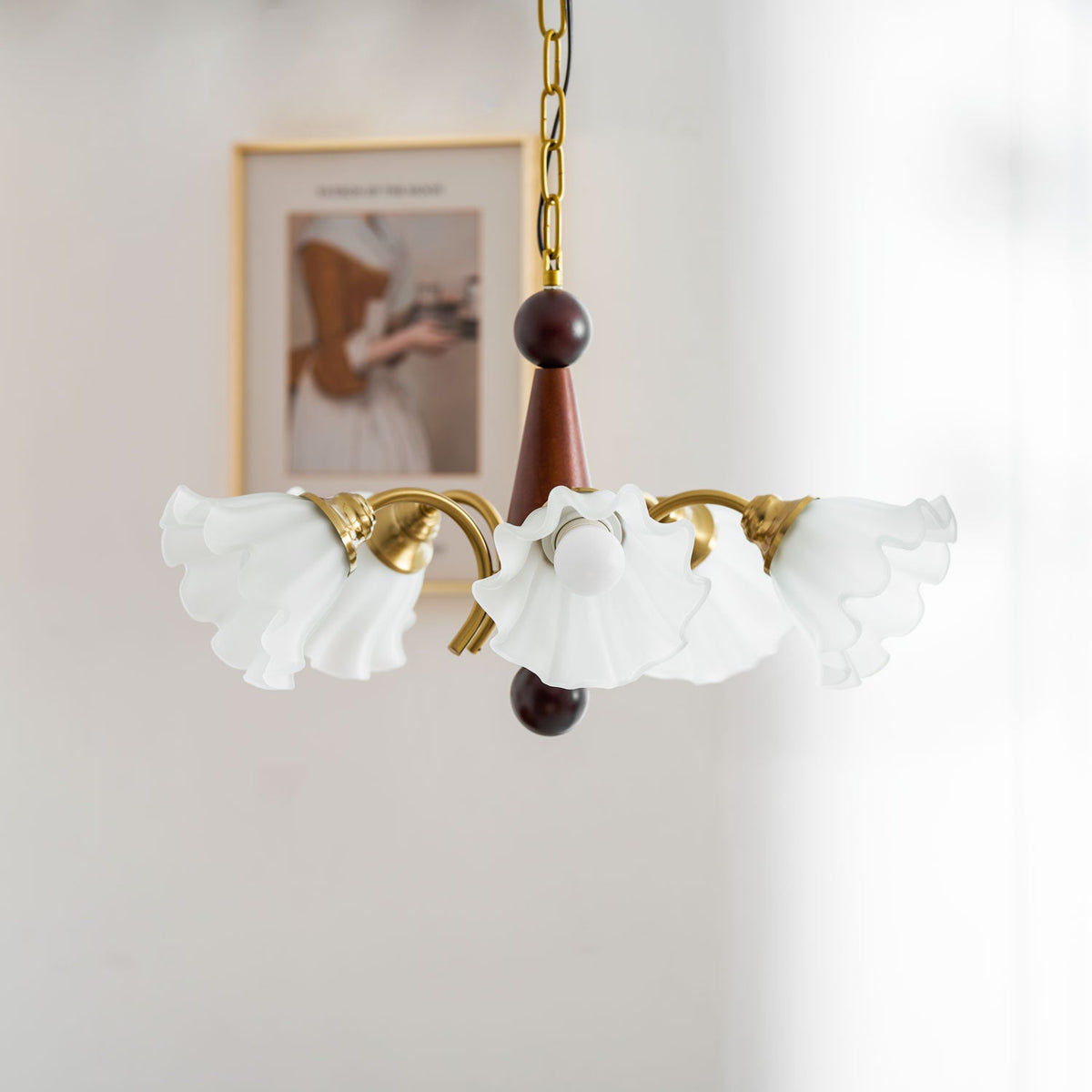 Bloomcrest Modern Glass Chandelier with Gold and Walnut Finishes