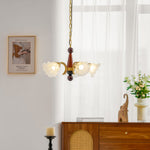 Bloomcrest Modern Glass Chandelier with Gold and Walnut Finishes