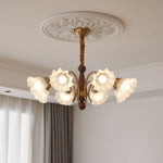 Bloomcrest Modern Glass Chandelier with Gold and Walnut Finishes