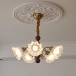 Bloomcrest Modern Glass Chandelier with Gold and Walnut Finishes