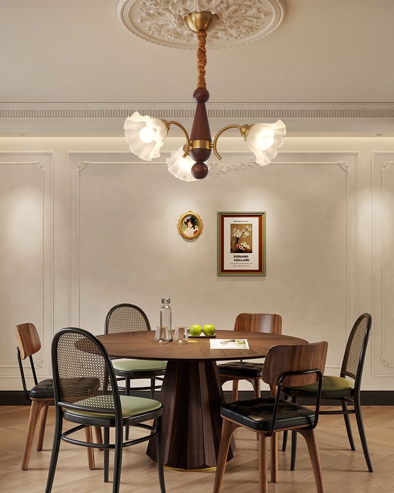 Bloomcrest Modern Glass Chandelier with Gold and Walnut Finishes