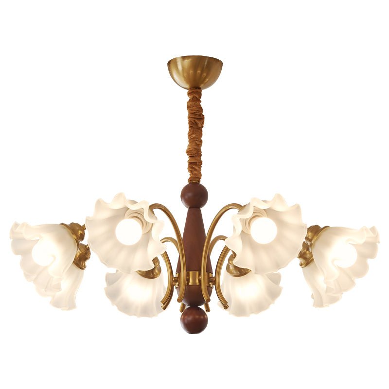 Bloomcrest Modern Glass Chandelier with Gold and Walnut Finishes