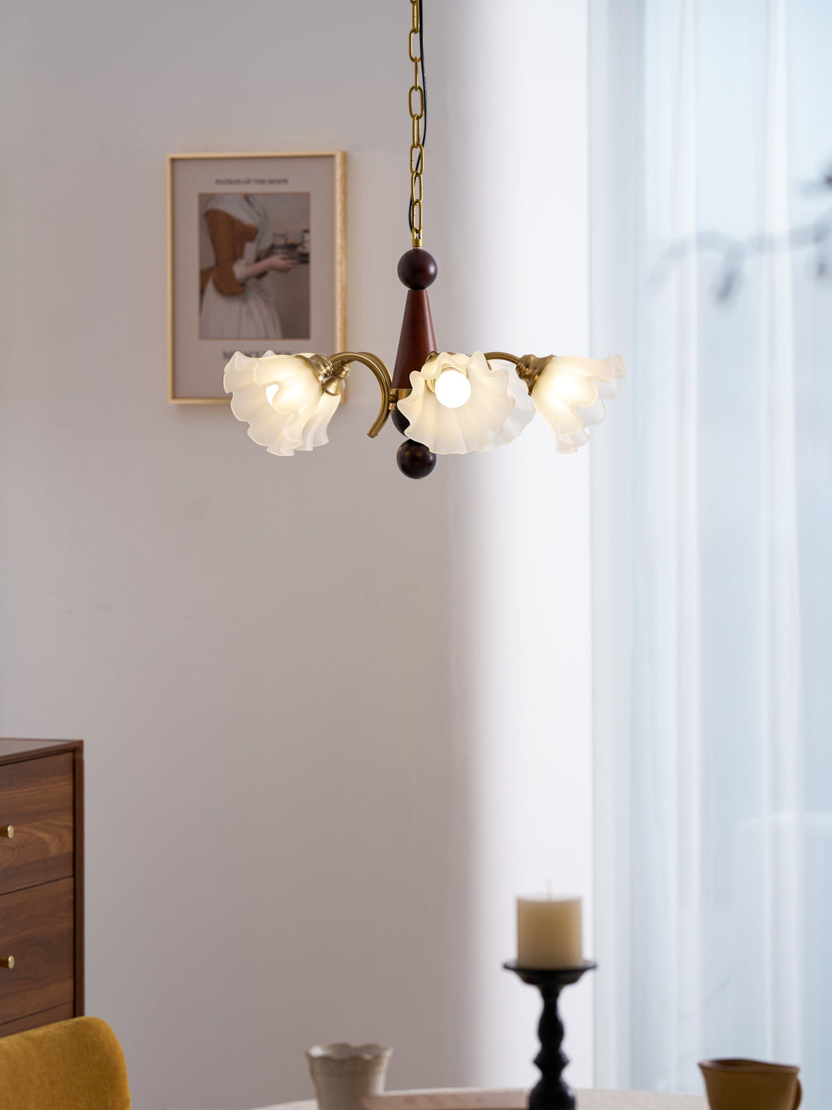 Bloomcrest Modern Glass Chandelier with Gold and Walnut Finishes