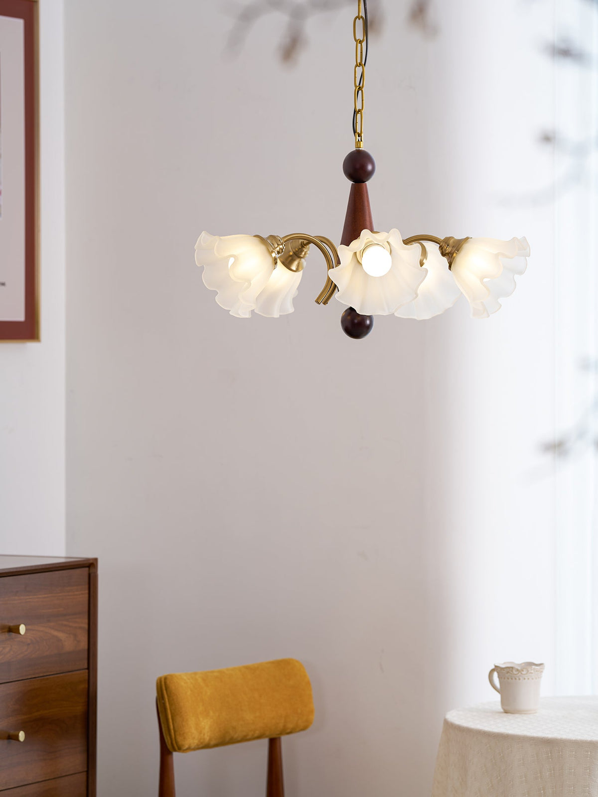 Bloomcrest Modern Glass Chandelier with Gold and Walnut Finishes