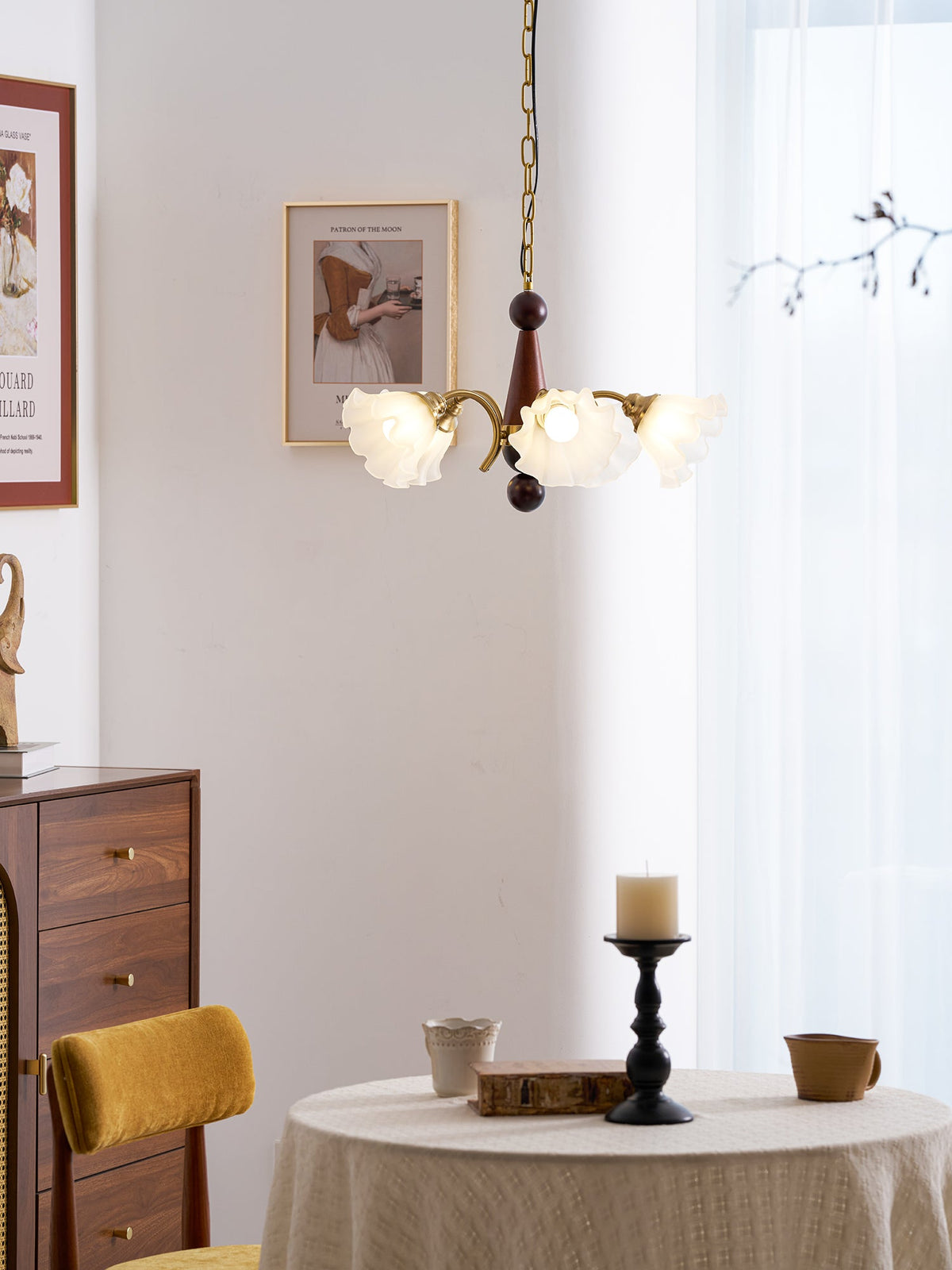 Bloomcrest Modern Glass Chandelier with Gold and Walnut Finishes