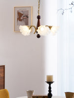 Bloomcrest Modern Glass Chandelier with Gold and Walnut Finishes