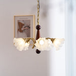 Bloomcrest Modern Glass Chandelier with Gold and Walnut Finishes