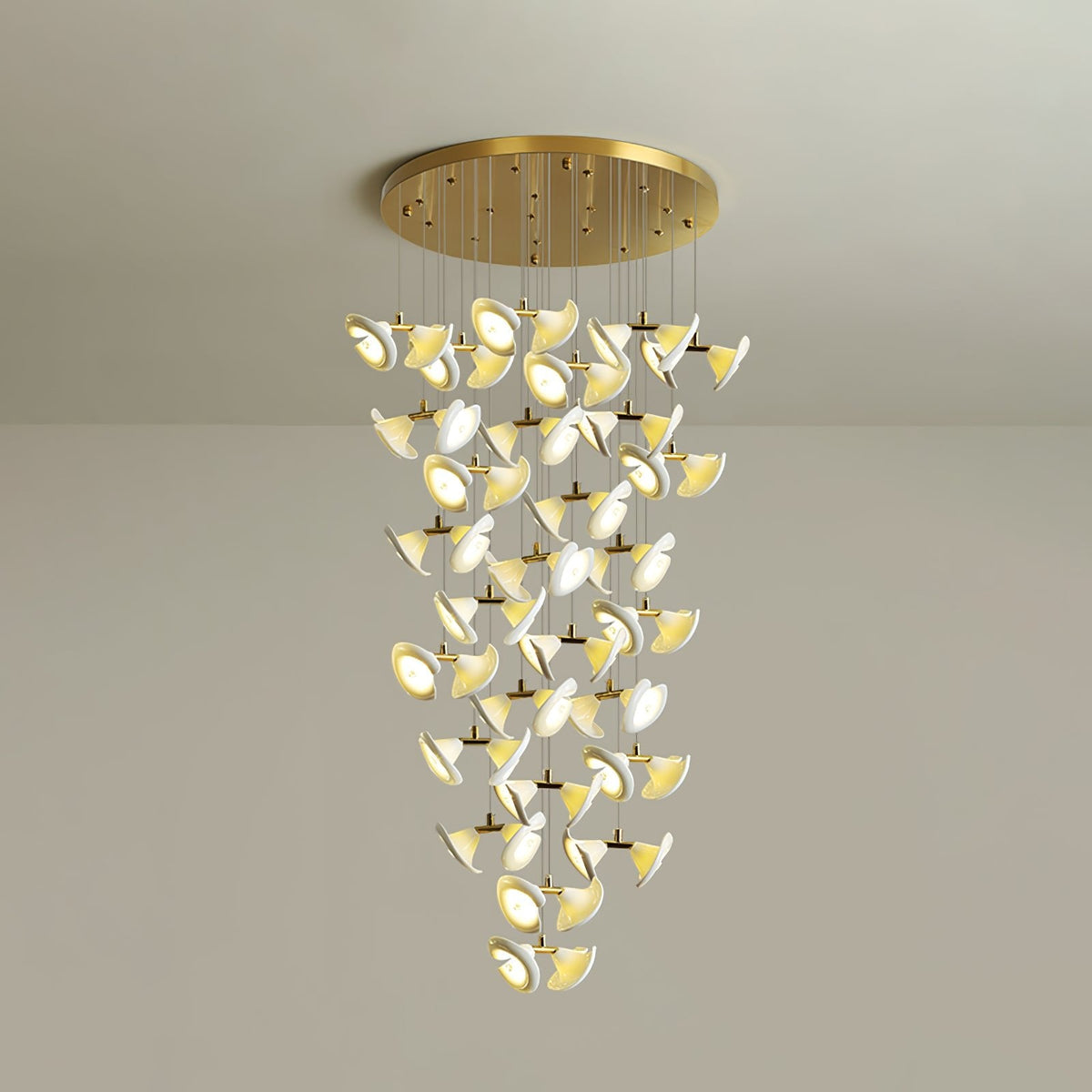 Blossom Double Horn Chandelier – Modern Ceramic & Gold Pendant Light