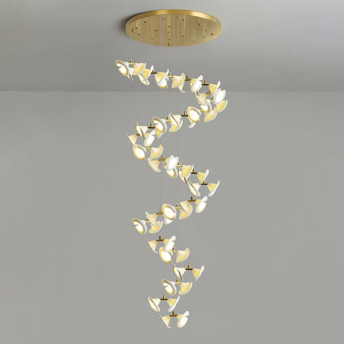 Blossom Double Horn Chandelier – Modern Ceramic & Gold Pendant Light