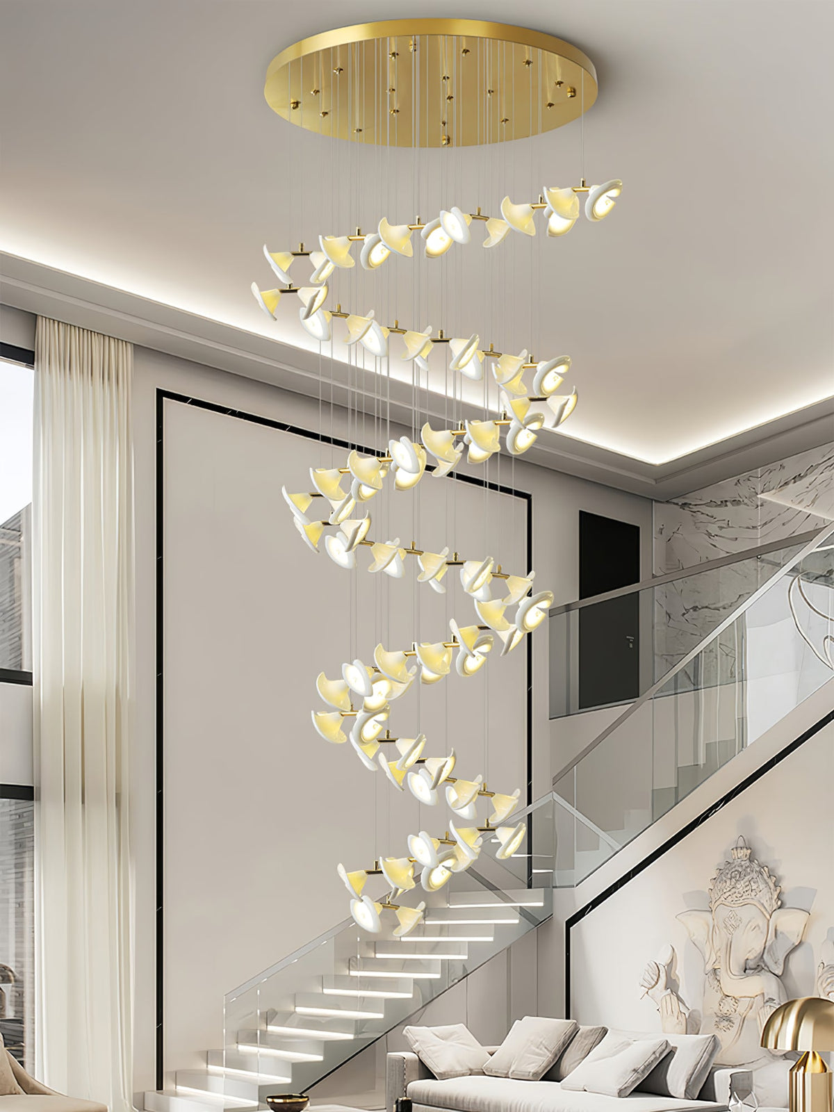 Blossom Double Horn Chandelier – Modern Ceramic & Gold Pendant Light