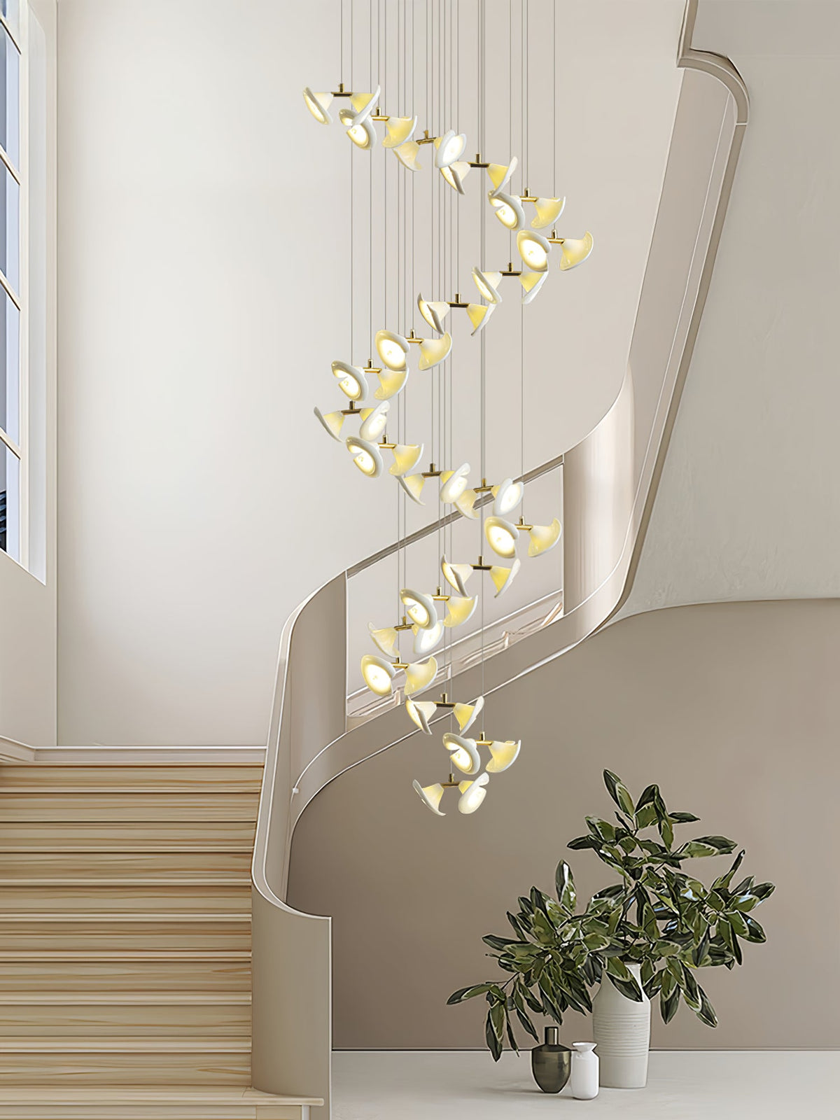 Blossom Double Horn Chandelier – Modern Ceramic & Gold Pendant Light