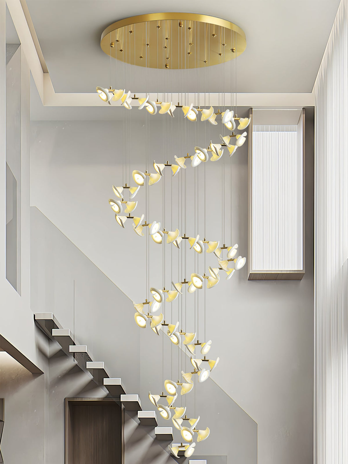 Blossom Double Horn Chandelier – Modern Ceramic & Gold Pendant Light
