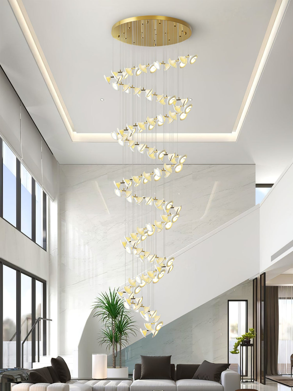Blossom Double Horn Chandelier – Modern Ceramic & Gold Pendant Light