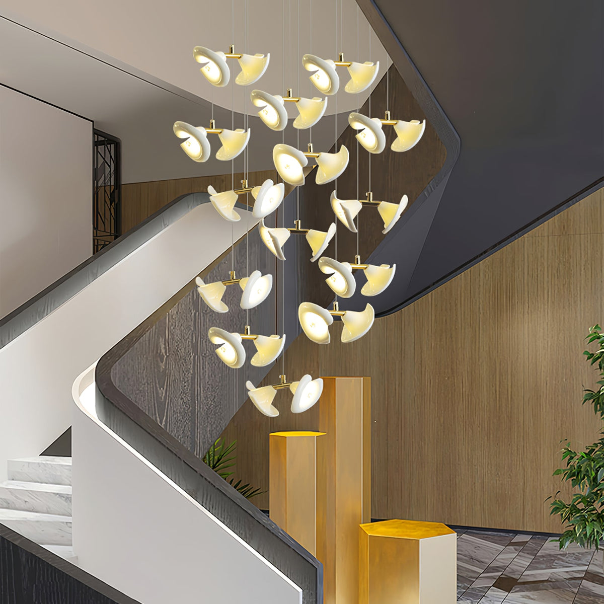 Blossom Double Horn Chandelier – Modern Ceramic & Gold Pendant Light