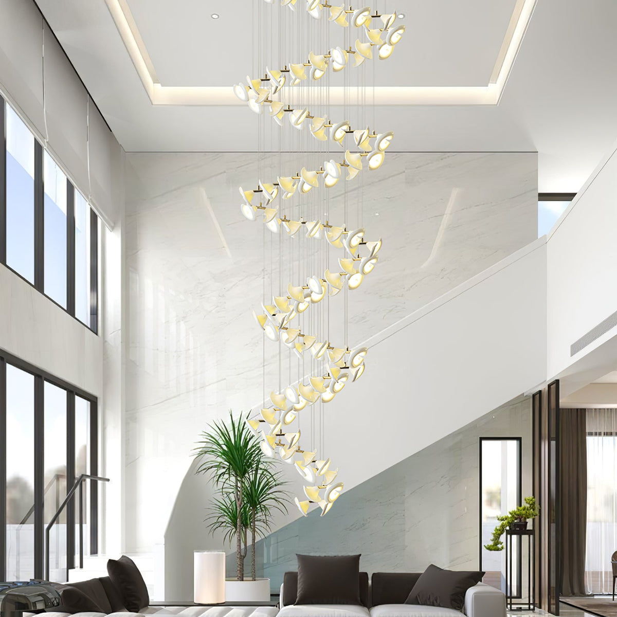Blossom Double Horn Chandelier – Modern Ceramic & Gold Pendant Light