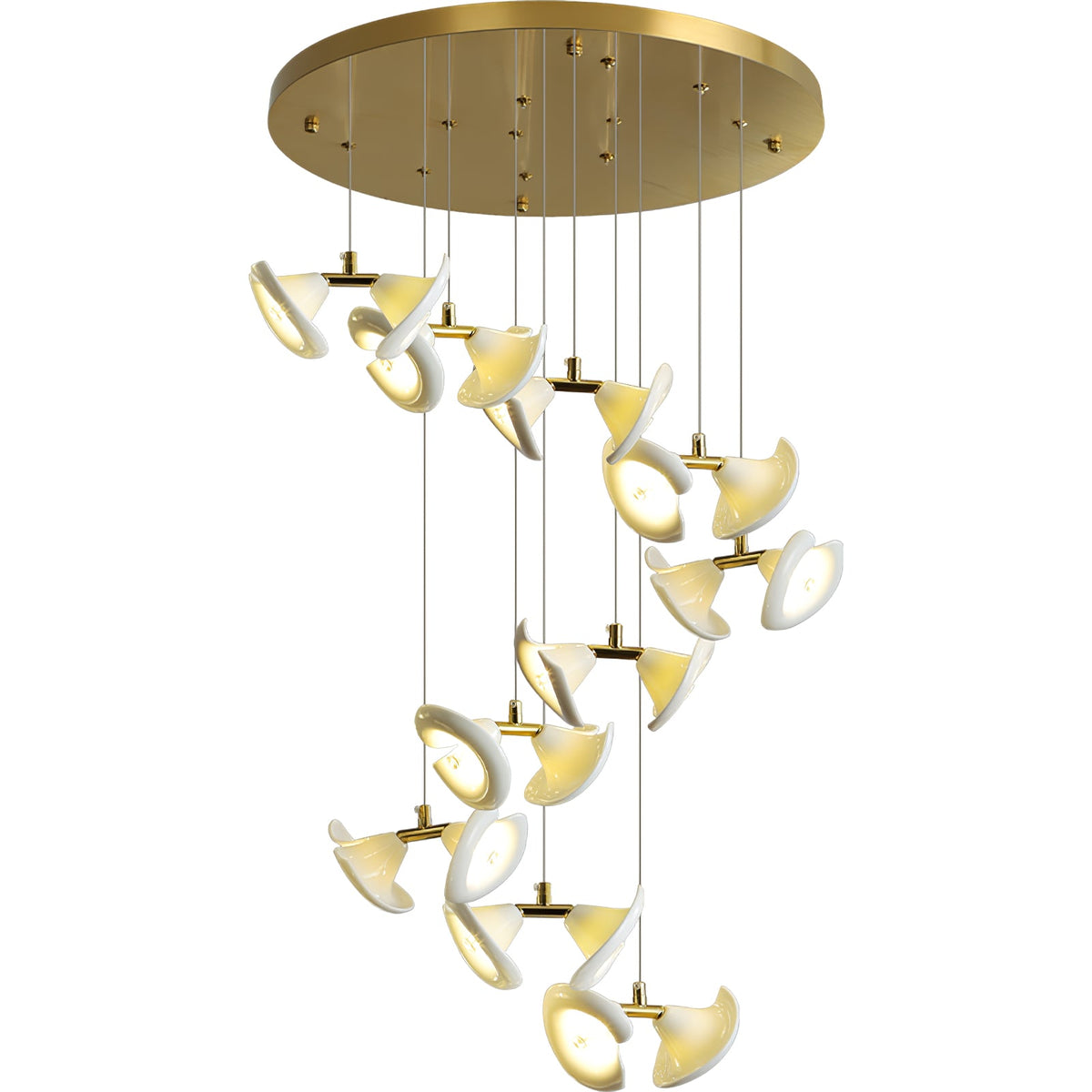 Blossom Double Horn Chandelier – Modern Ceramic & Gold Pendant Light